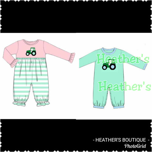 MINT TRACTOR ROMPERS